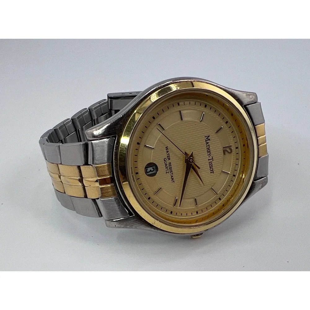Mathey Tissot Two Tone Gold Silver Stainless Steel Quartz‎ Watch Date MT1312GLD
